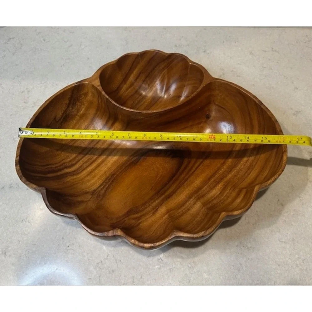 Large Vintage Wooden Shell Shaped Mid Century Serving Dish Monkey Pod Bowl